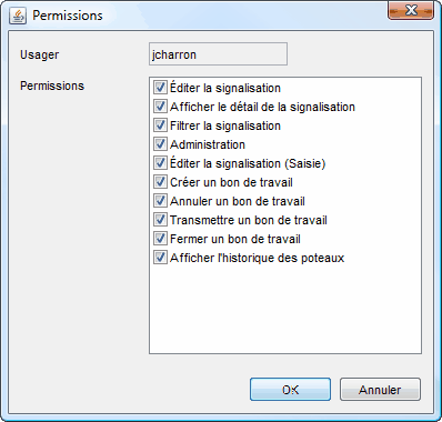 Liste des permissions