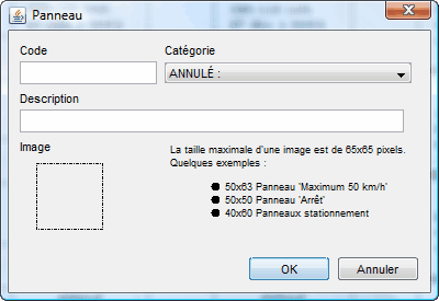 Fenêtre d'ajout d'un nouveau panneau Fenêtre d'ajout d'un nouveau panneau