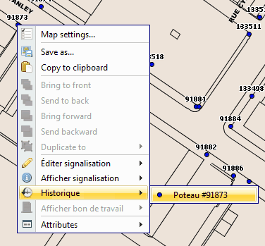 Menu d'accès à l'historique du poteau Menu d'accès à l'historique du poteau