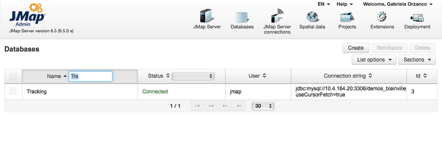 Example of Tracking database in JMap Admin