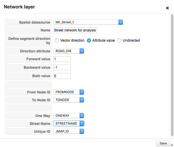 Interface for configuring a road network for analysis