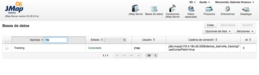 Ejemplo de base de datos de Tracking en JMap Admin