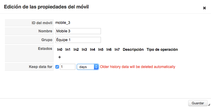 Interfaz de configuración de una unidad móvil