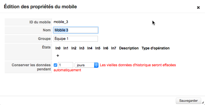 Interface de configuration d'une unité mobile