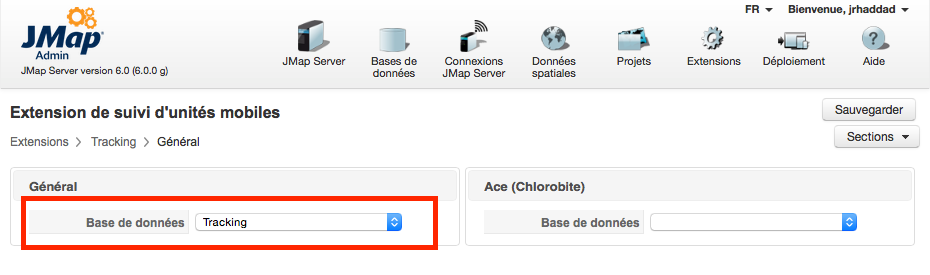 Sélection de la base de données de Tracking