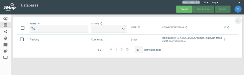 Example of Tracking database in JMap Admin